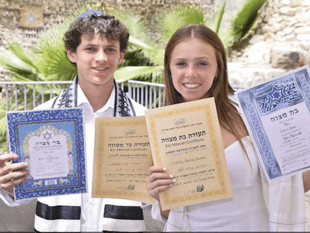 B'nai mitzvah students with their certificates in Jerusalem